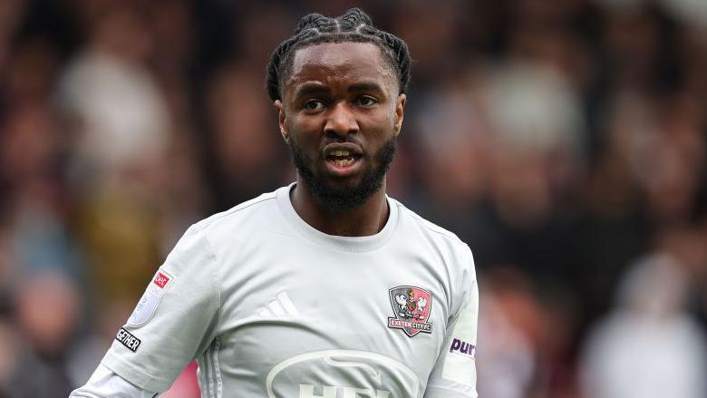 Dion Rankine of Exeter City in action during the Sky Bet League One match between Northampton Town and Exeter City at Sixfields on April 20, 2024 in Northampton, England.