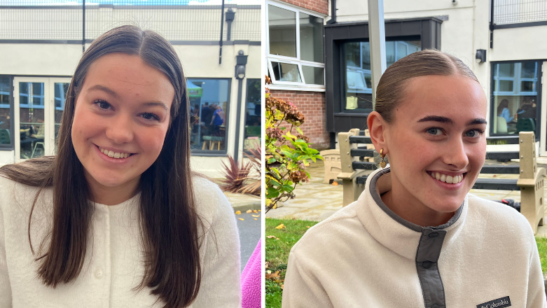 Laura McMullan and Caoimhe Scannell pictured sitting down. Laura has long brown hair and is wearing a cream cardigan. Caoimhe has her hair tied back and is wearing a cream coloured fleece.