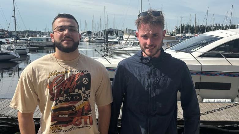 Ollie Prowse (right) pictured with a friend at Ipswich waterfront.