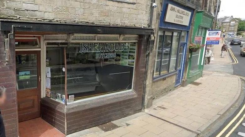 The front of an Isherwood's butcher shop in Bradford