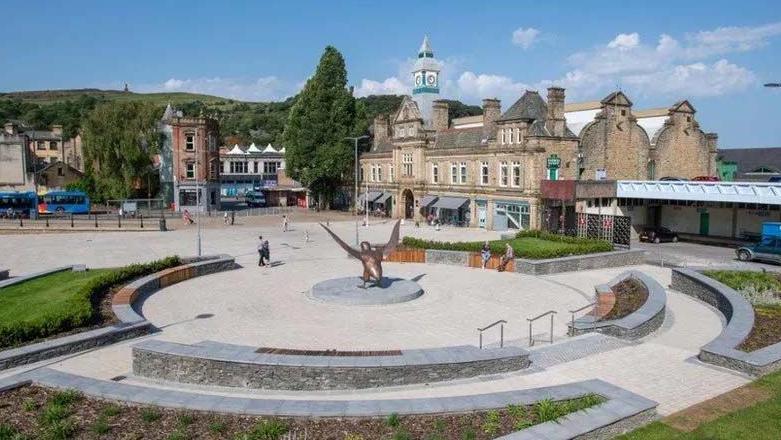 Generic image of Darwen Market Square showing the market and seating areas