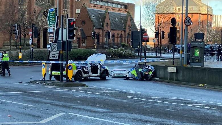 Police car following crash 