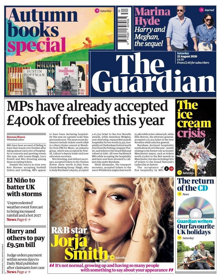 "MPs have already accepted £400k of freebies this year" reads the headline on the front page of the Guardian.