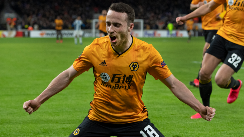 Diogo Jota celebrates scoring for Wolves in 2020