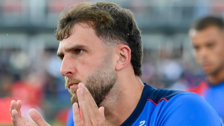 Josh Rourke applauds the Wakefield Trinity fans at the match against Hull KR in June