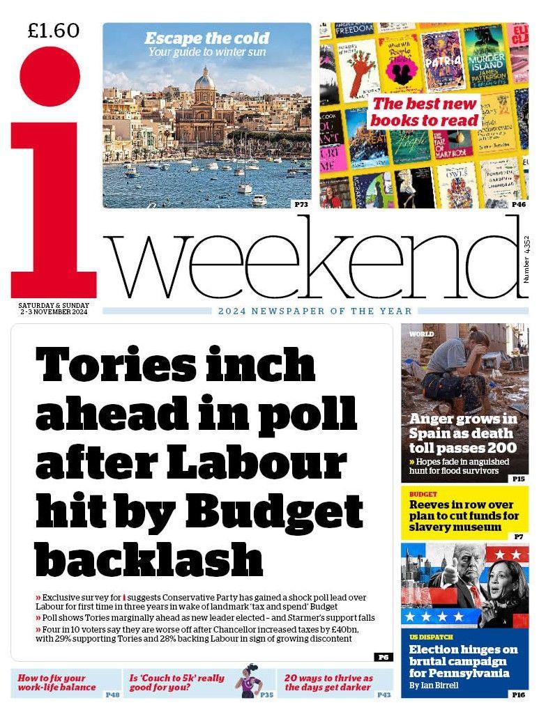 The i news: Tories inch ahead in poll after Labour hit by Budget backlash