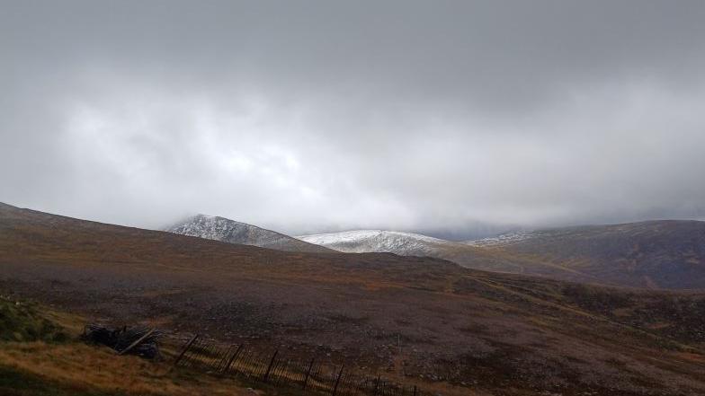 Snow on the hills in the Cairngorms