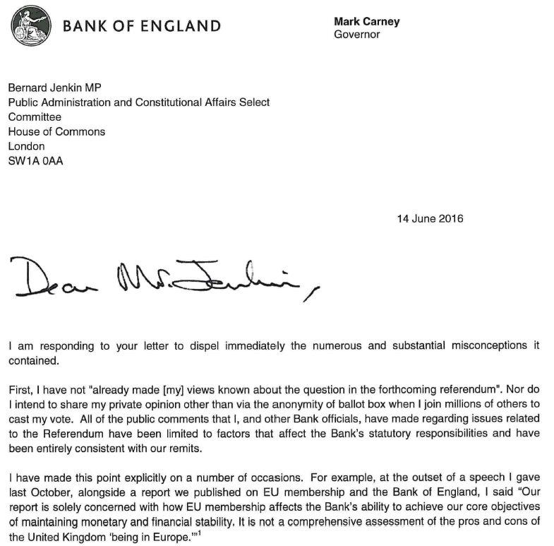 Mark Carney letter to Bernard Jenkin