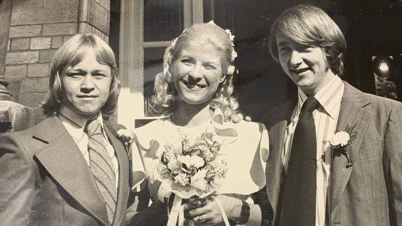 (L-R) Robert Hughes with his wife Christine and his brother John on the couple's wedding day