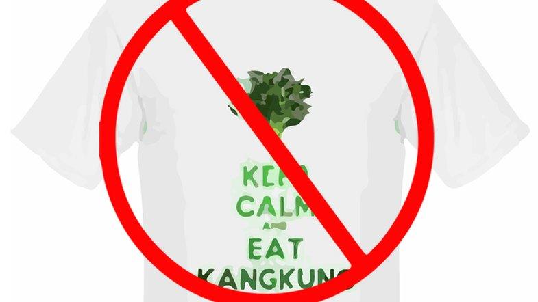 A t-shirt saying keep calm and eat Kangkung, with a not allowed sign over it.