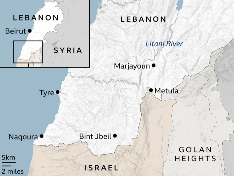 A map shows where Tyre is in relation to other areas of Lebanon