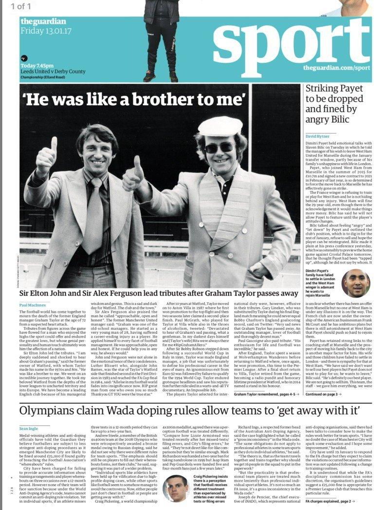 Guardian sports page