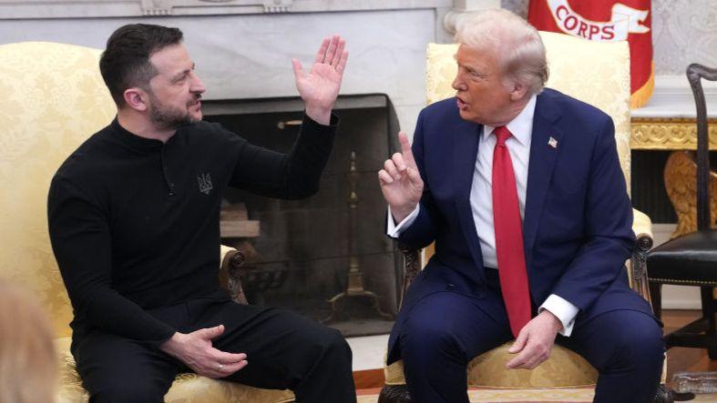 President Donald Trump and Ukrainian President Volodymyr Zelensky meet in the Oval Office