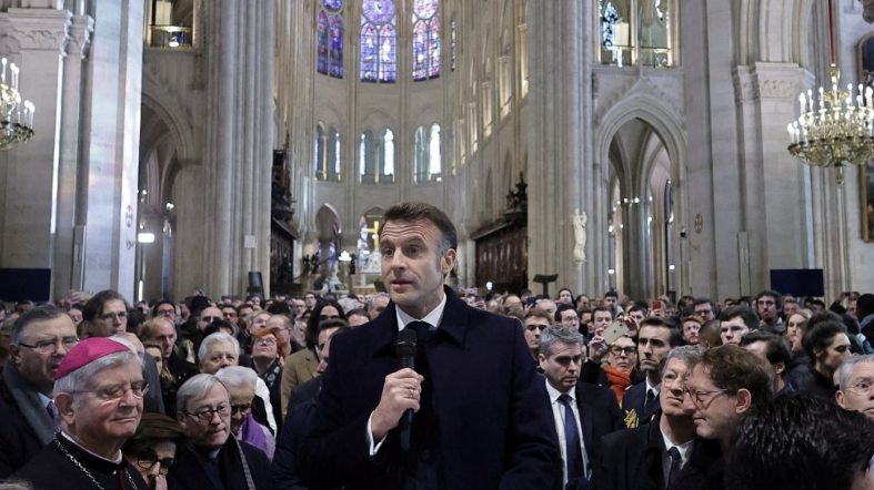 Macron speaking at Notre Dame 