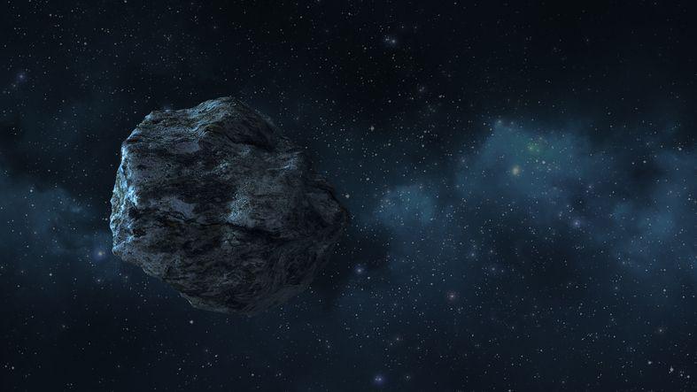 An artist's impression of an asteroid travelling through space