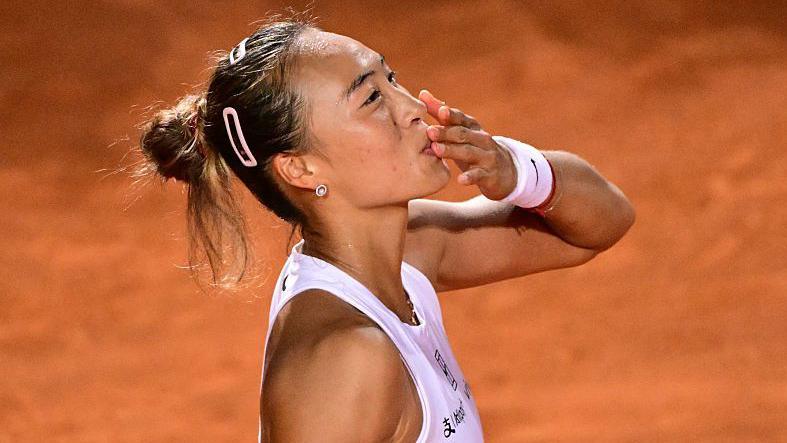 Zheng Qinwen blows a kiss to the crowd after beating Aryna Sabalenka in Rome