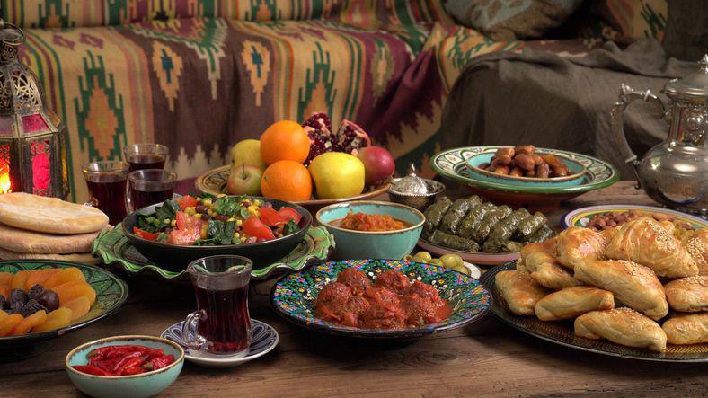 Festive traditional Middle Eastern food on the table.