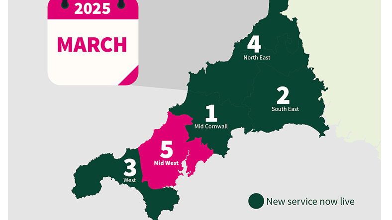 Map of former Cornwall district councils 