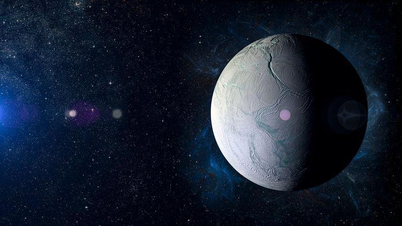 A computer generated artist's impression of Enceladus.