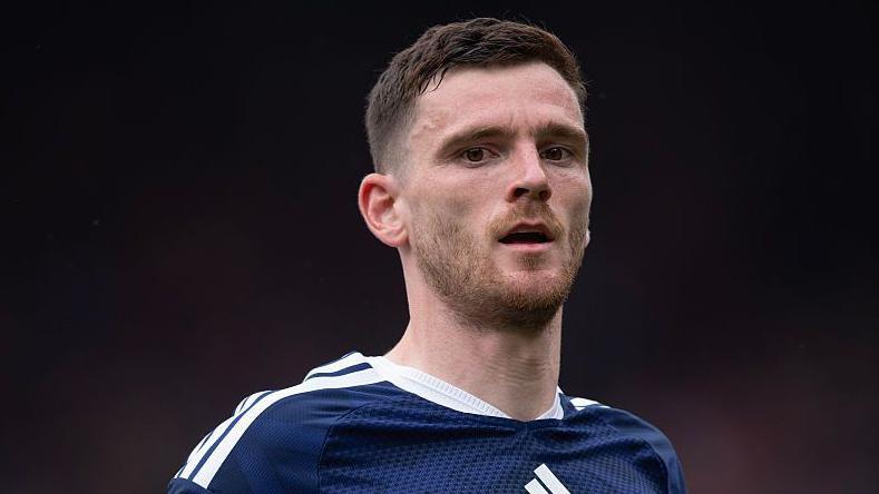 Andy Robertson playing for Scotland during a friendly against Curacao at Hampden Park in May 2026