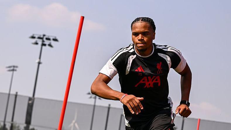 Rio Ngumoha during a Liverpool training session