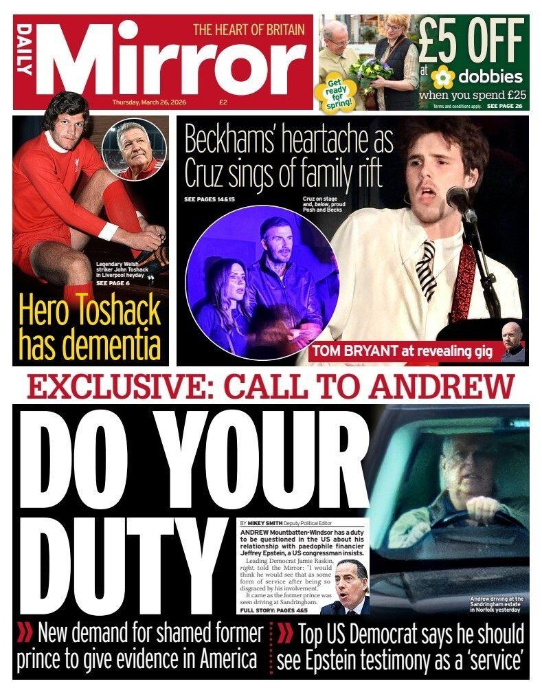 Titulli në faqen e parë të Daily Mirror thotë: "Bëj detyrën tënde"