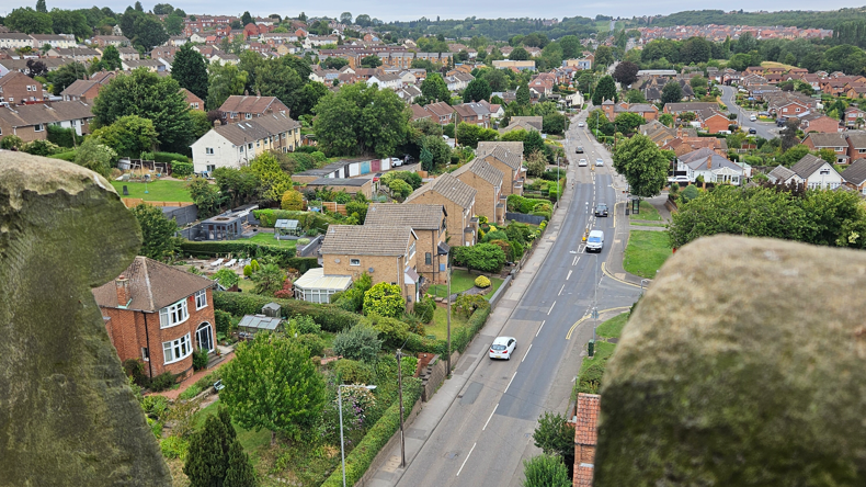 View of road between crenulations.