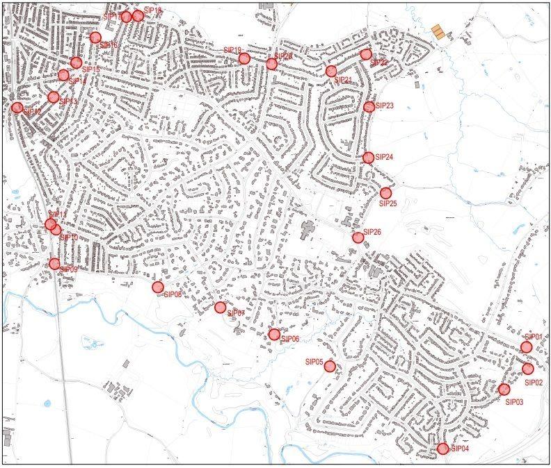 A proposed plan of the 26 sites where poles will be erected around Hale