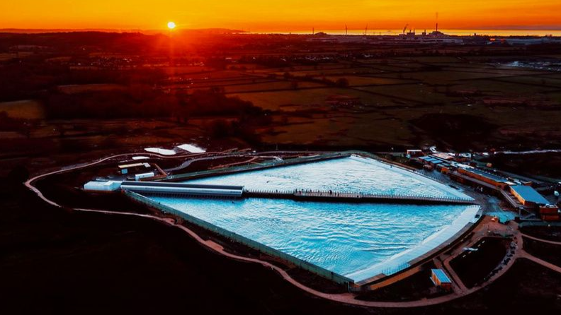 A birds-eye view of The Wave complex as the sun sets 