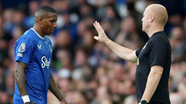 Everton boss Sean Dyche and full-back Ashley Young