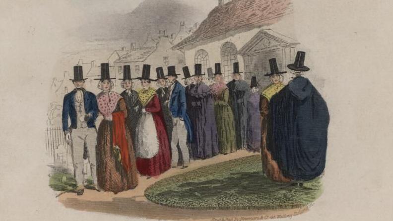 Merched a dynion yn gadael priodas