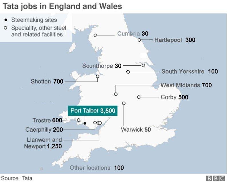 Map showing Tata's UK sites