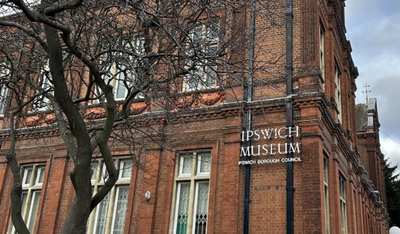 Ipswich Museum Ipswich Borough Council in white lettering sign on red brickwork on a Victorian building 