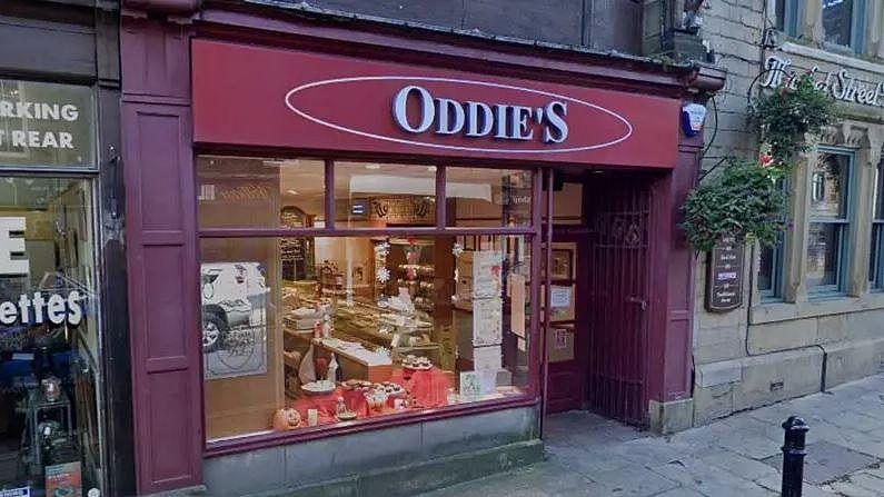 Street view of the shop front of an Oddie's bakery in Colne, Lancashire