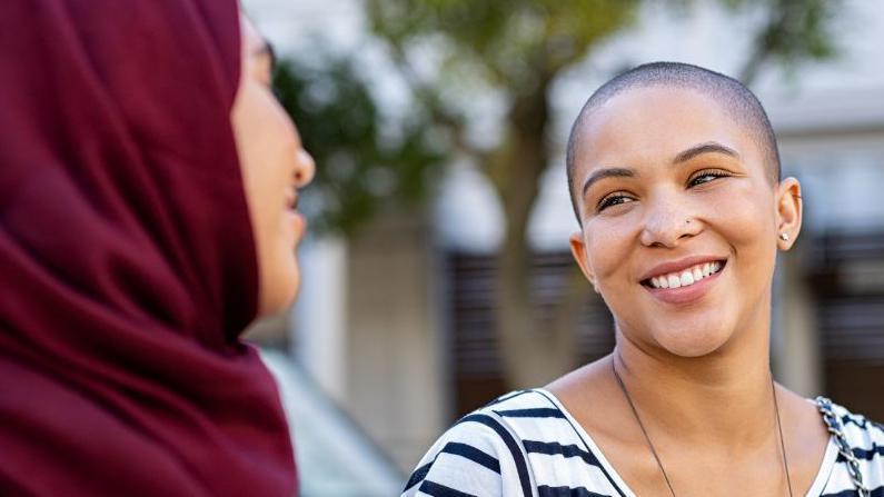 Two women talking