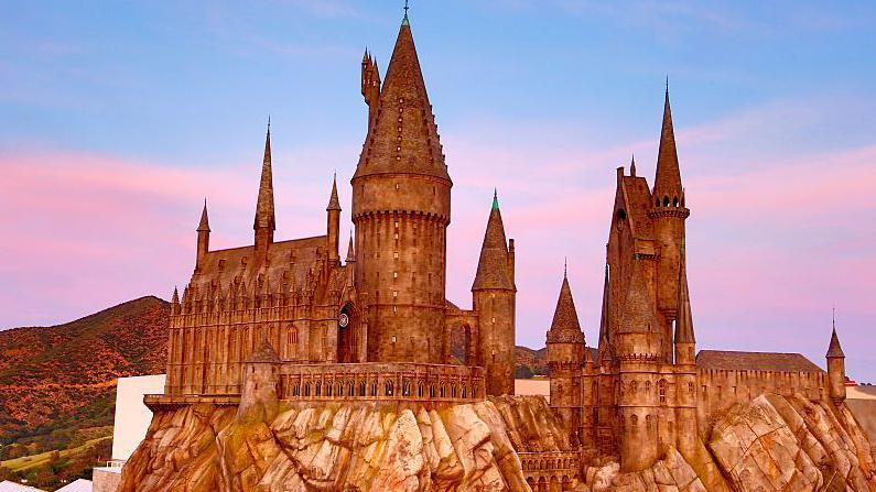 Exterior view of Hogwarts castle at the opening of the 'Wizarding World of Harry Potter' at Universal Studios Hollywood