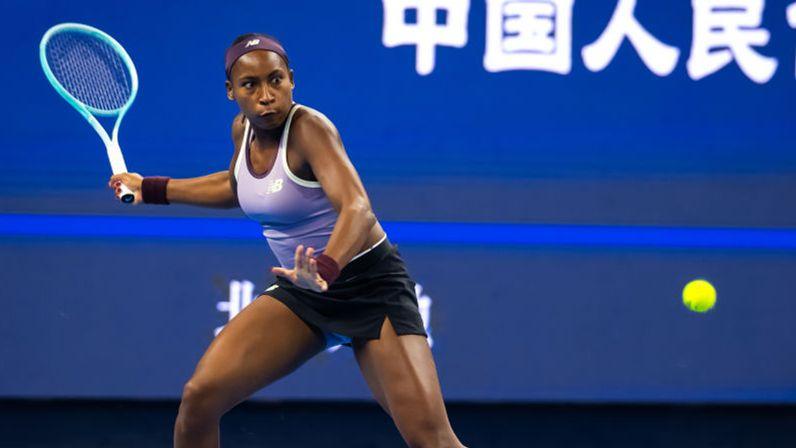 Coco Gauff takes a shot during her China Open quarter-final victory against Yuliia Starodubtseva