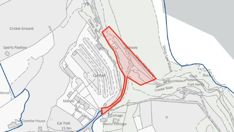 Middle Beach National Trust Land map which outlines in red the land owned by the National Trust.