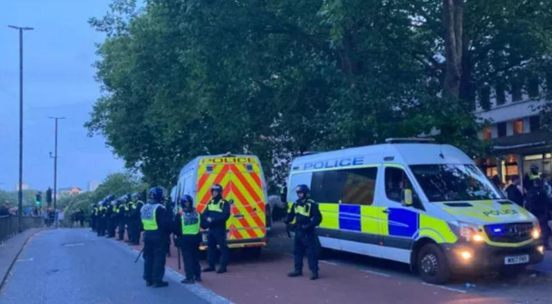 A police van outside the Mercure Hotel in Bristol. 