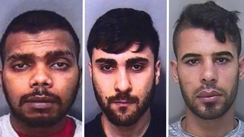 Three police mugshots of Anthony Anantharajah, Saif Kahya and Abalzaq Salih