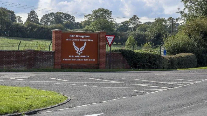 Entrance to airbase with RAF Croughton sign