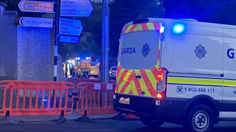 Garda van outside the crash site in Clonmel, County Tipperary