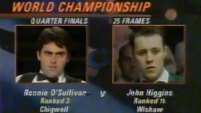 The BBC Television graphics before the Ronnie O'Sullivan v John Higgins quarter-final in 1996