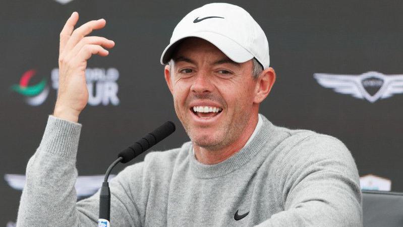Rory McIlroy of Northern Ireland during a press conference ahead of the Genesis Scottish Open at The Renaissance Club