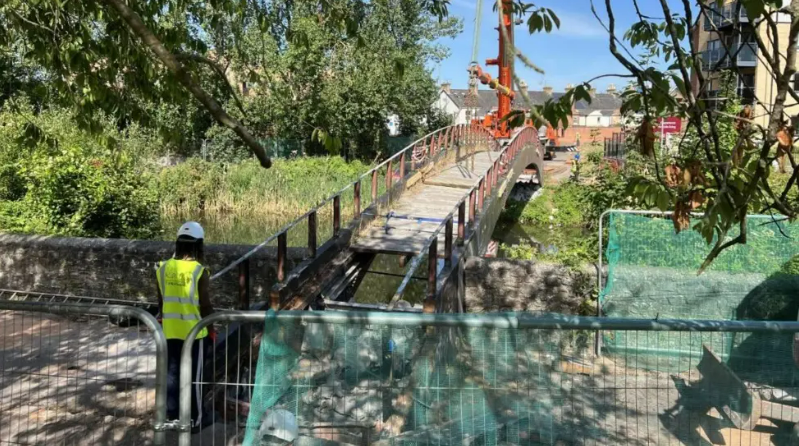 Goodland Gardens footbridge in the process of being demolished