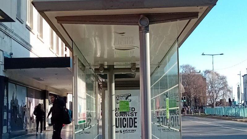 A bus shelter in Plymouth's Royal Parade which will be replaced.