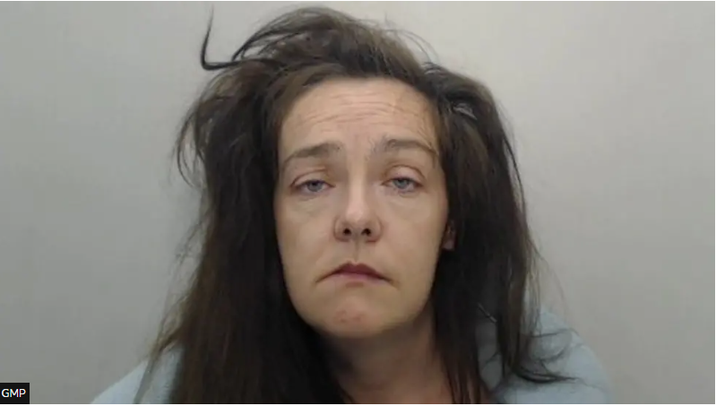 Police mugshot of Claire Scanlon, who has unkempt long brown hair. She stare impassively at the camera.