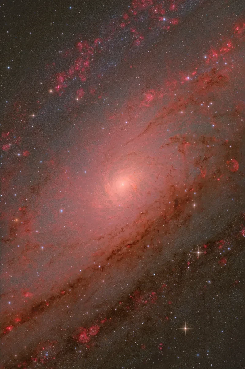 The Andromeda Galaxy in red and black.