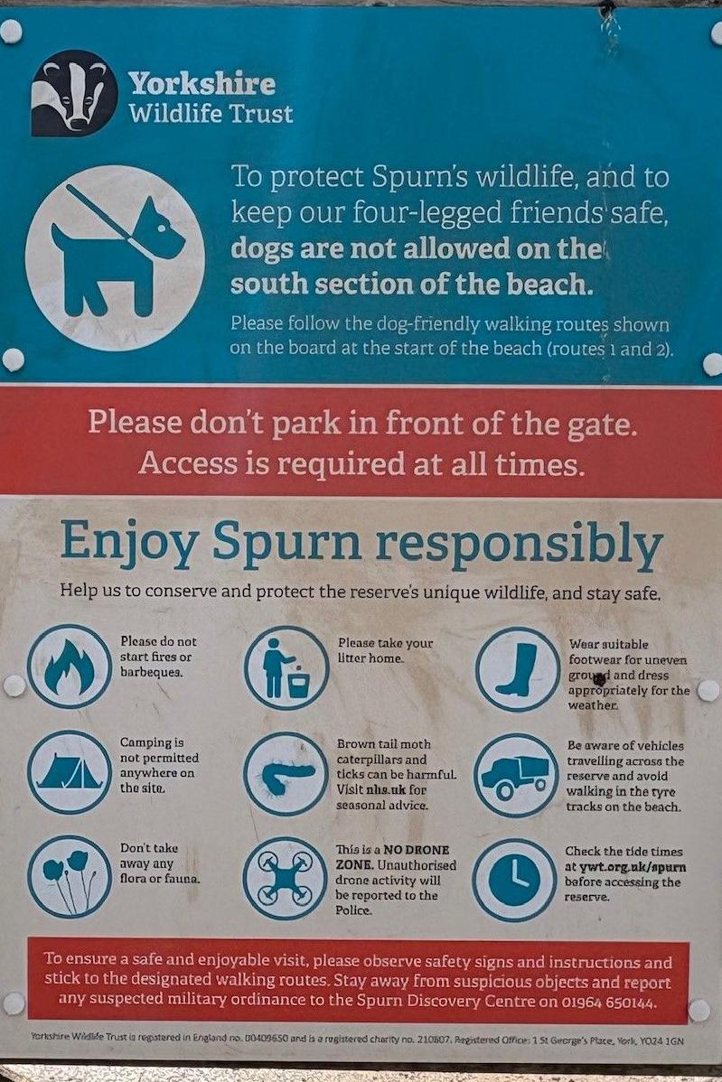A Yorkshire Wildlife Trust sign, at the entrance to Spurn nature reserve, warns people brown tail moth caterpillars can be harmful.