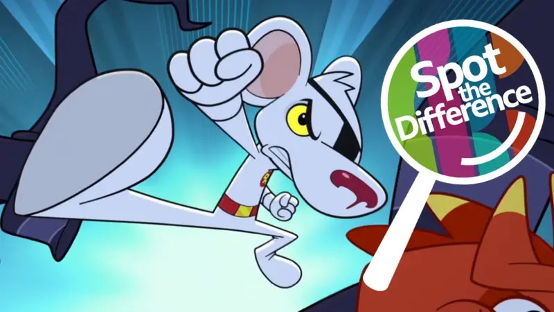 Danger Mouse kicking and the 'Spot the Difference' logo.